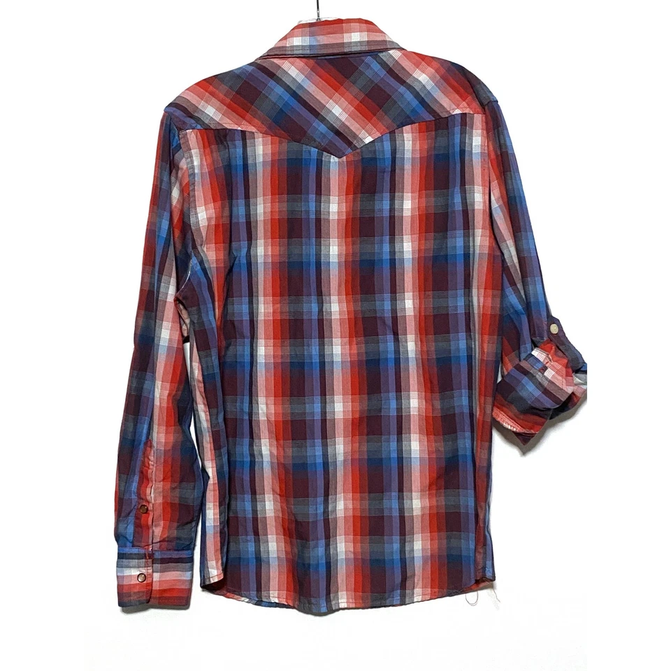 Ditch Plains 格子珍珠扣衬衫男式 M 卷片袖乡村西部 — 第 2/4 张图片