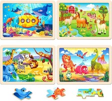 Wooden Puzzles for Kids Ages 4-6, 24 Pieces Dinosaur, Undersea, Wildlife,...
