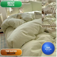MKXI Mint Green Gingham Duvet Cover Set Full - 3-Piece Vintage Floral Bedding
