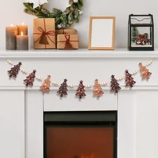 Christmas Tree Garland 6 ft Wooden Bead Xmas Tree Banner Farmhouse Christmas ...
