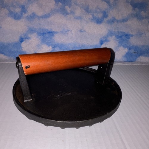 Round Cast Iron Grill Press Bacon Press Steak Weight with Wood Handle