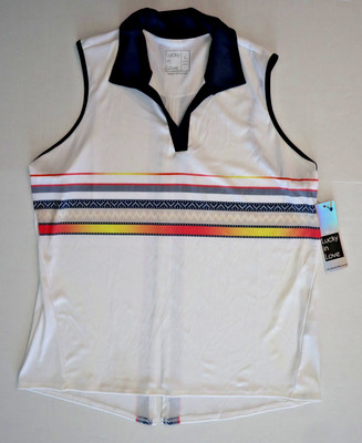 Lucky in Love GT170-U53110 Women's Sz L White Palm Island Coco Tie Back Tank Top