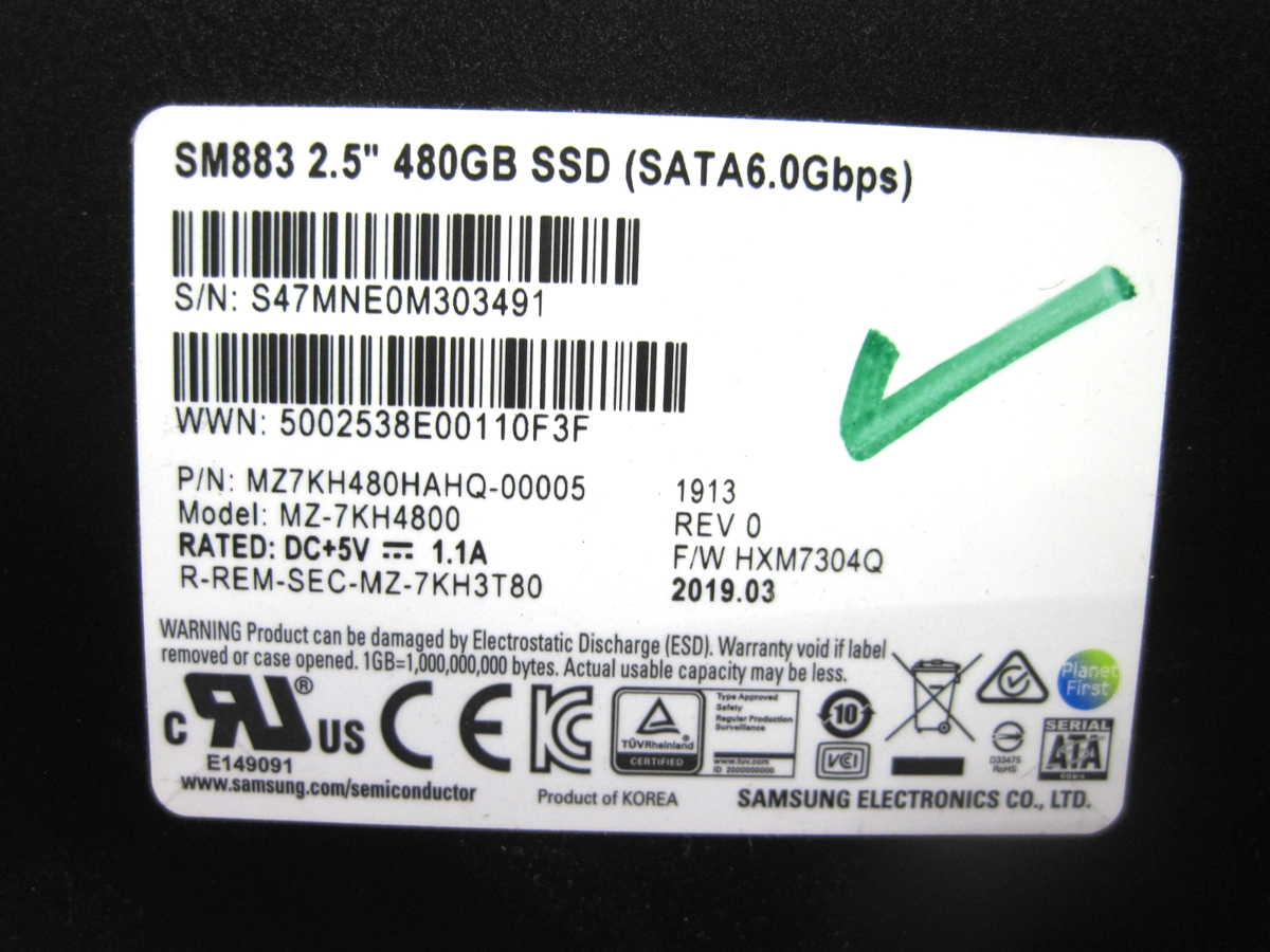 SAMSUNG SM883 480GB MZ-7KH4800 2.5