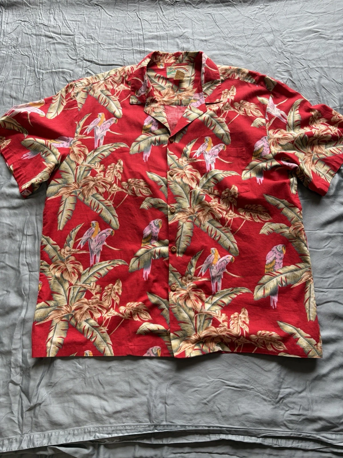 Vintage Paradise Found Hawaiian Red Parrots Magnum PI Shirt XL 1993 Floral Red