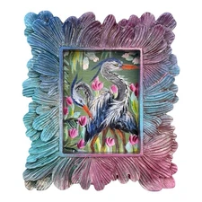 Botanical Great Blue Heron mini watercolor print in vintage style ornate frame
