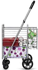Folding Shopping Cart, Double Basket Supermarket Cart with Adjustable Wide Cu...