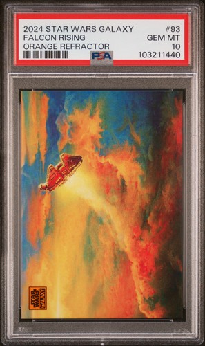 2024 TOPPS CHROME STAR WARS GALAXY RIFRATTORE ARANCIONE FALCON RISING 11/25 PSA 10