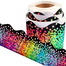 Tenare Bulletin Board Border Self Adhesive Black Confetti Border Colorful Dot...