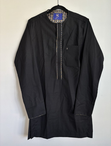 Kokostyv Men's Black Kaftan Tunic Top - Cotton Woven - Custom Made Lagos Nigeria
