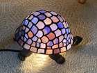 Vintage Tiffany Style Stained Glass Turtle Portable Table Lamp Purple Tortoise