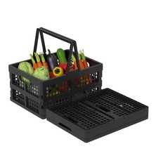 15 L Collapsible Basket, Folding Shopping Crate with Handle, 2 Packs