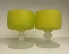 Tiffin Canary Yellow & Frosted Vaseline/Depression Glass Compote Cups Pair of 2