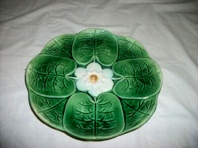 Adam and Bromley Victorian English Majolica Plate Water Lily Pad 19th C 1880s Lg