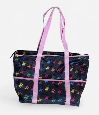 Beverly Hills Polo Club Logo Tote Bag Black/Multicolor Zip Pink Straps Pockets