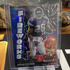 2025 Panini Prizm Black Adrian Peterson #16 Blue Cracked Ice Fireworks /125