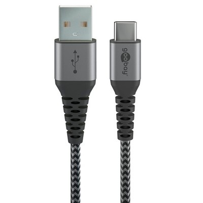 goobay 49297 Fast Charging Cable USB C to USB A 60 W 20 V/Extremely Robust Texti