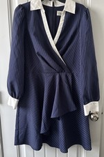 Eliza J Women's Blue Stripe Twist Cascade Shirtdress Sz 12
