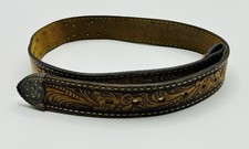 Vintage Tony Lama Tooled Leather Belt 19588 Sz 32 No Buckle With Removable Name