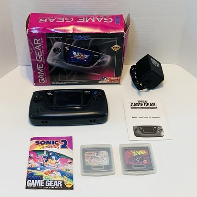 SEGA Game Gear Black Console Bundle w/ Box Manual 2 Games & Power Adapter Tested
