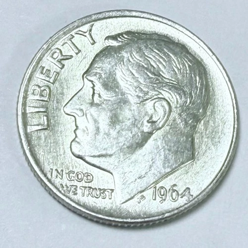 1964 Roosevelt Silver Dime 90% Silver 10c AU About Uncirculated Details #4388