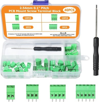 2.54mm 0.1 Pitch PCB Mount Screw Terminal Block Connector 40pcs 2Pack 3Pack