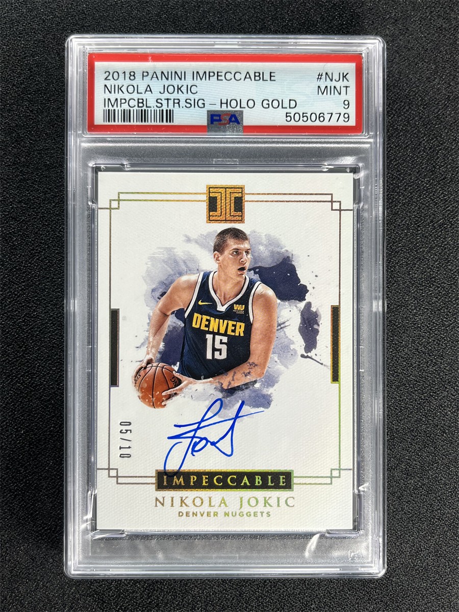 5/10 JSY# 1/1 2018-19 Impeccable Nikola Jokic Stars Auto Holo Gold PSA 9 MINT