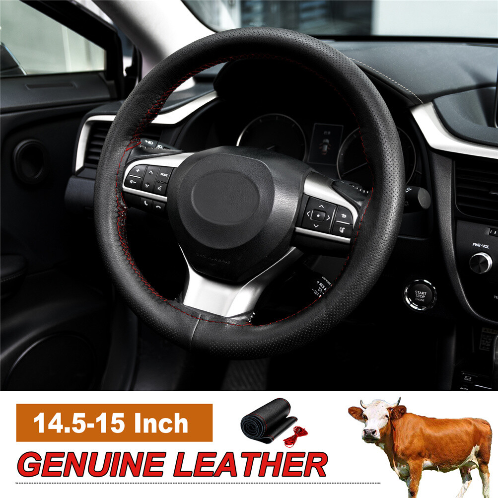 Red Genuine Leather DIY Anti-Slip Car Steering Wheel Cover USA Made
