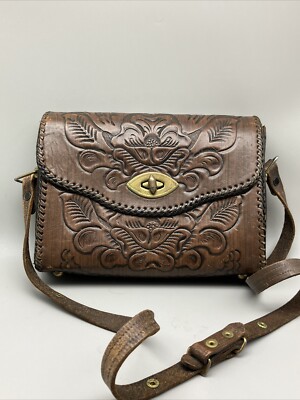 Jo-O-Kay Shoulder Bag Hand Tooled Leather Embossed Boho Western Vintage Joo A23