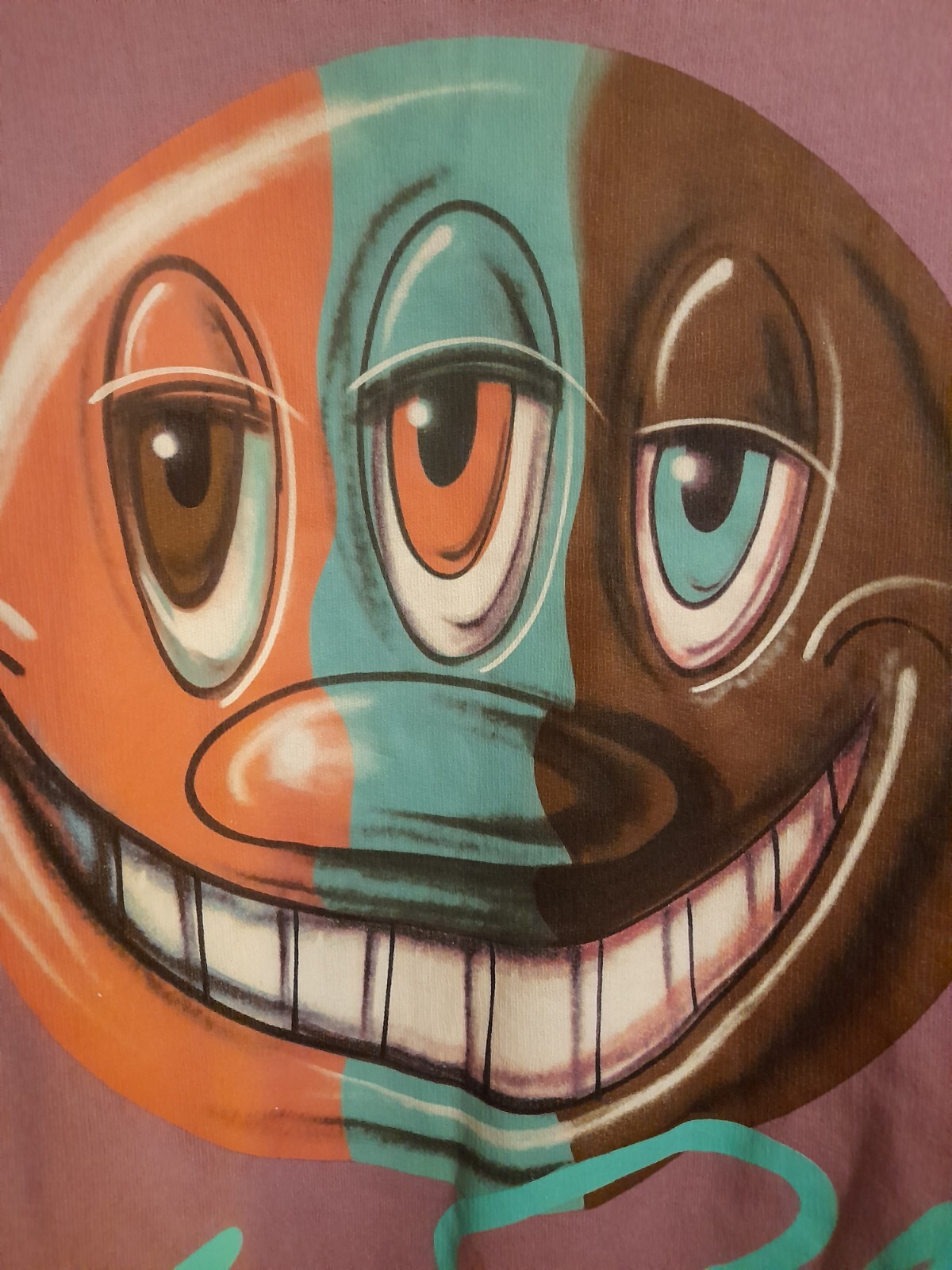 Rare Kenny Scharf Pull And Bear Purple Faces Smiley Hoody Sweater Pullover image 5