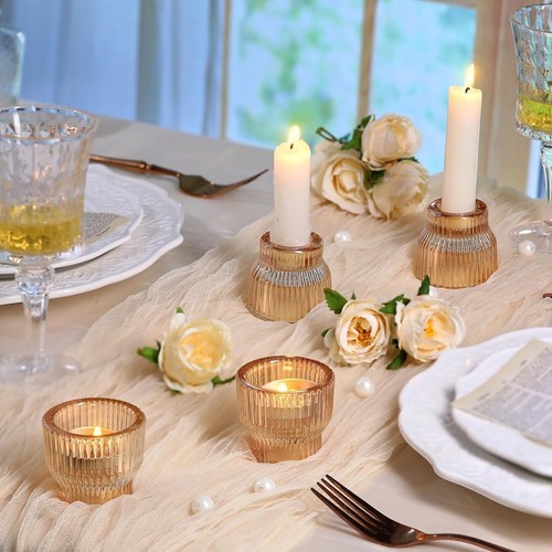 12x Glas-Kerzenhalter Rosa & Gold Teelichthalter Hochzeit Party Tischdeko - Bild 15 von 20