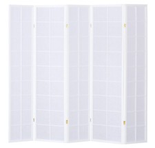 Biombo japones madera blanca 5 paneles grandes en papel de arroz