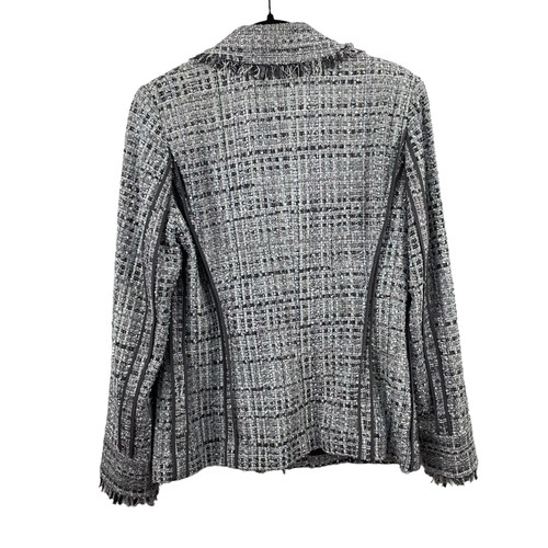 St John Damen-Blazer 3 Knöpfe Tweed blau Größe 10 Baumwollmischung Seidenfutter - Bild 2 von 14