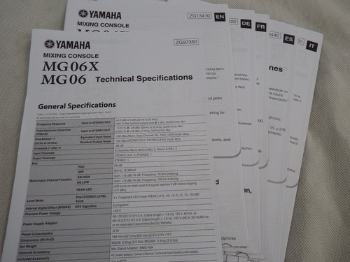 Yamaha MG06X Mixing Console Mixer Technical Specs and User Owners Manual