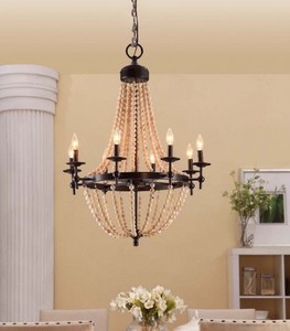 Chandelier-For-Dining-Room-Shabby-Chic-Indoor-Lighting-Brown-Beaded-Entry-Wood