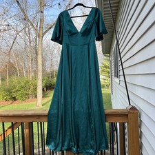 David’s Bridal Galina Signature Charmeuse Bridesmaid Dress Size 6 Blue Green Gem