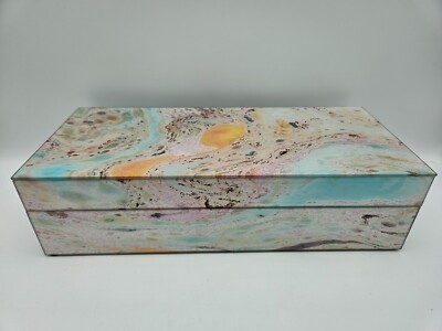 Suminagashi Glass Jewelry / Display Box Floating Ink Velvet Lined 12 1/2''x5 1/2''