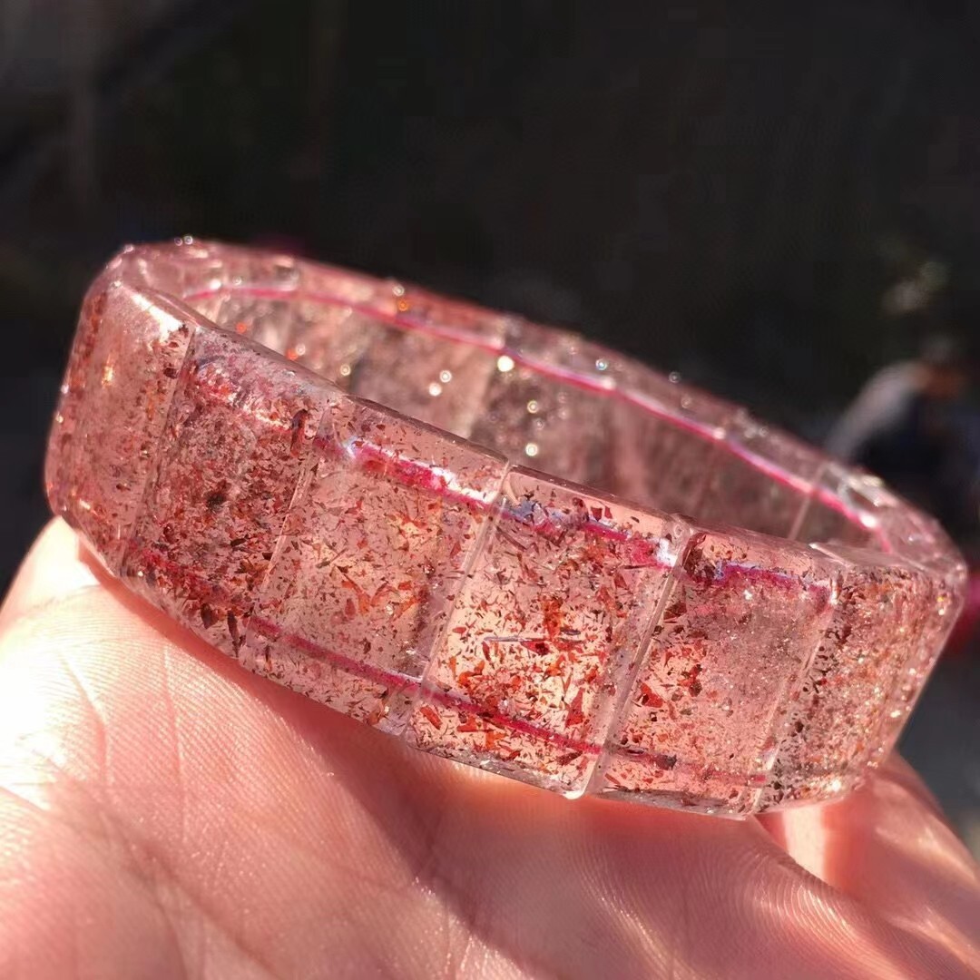 Genuine Natural Super Seven Melody Stone Crystal Rectangle Bead Bracelet Bangle