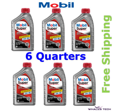Mobil Super 5W-30 Synthetic Blend Motor Oil 6 Quart FREE SHIPPING