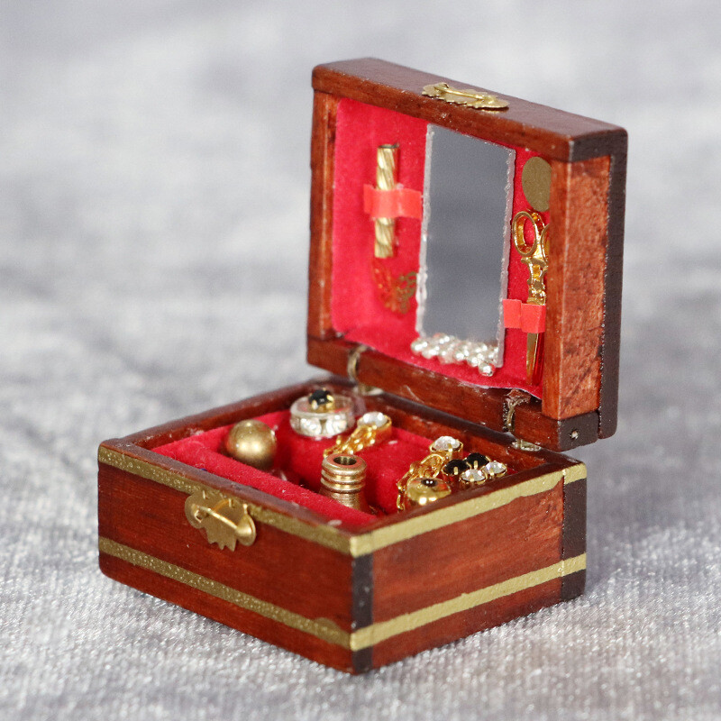 Doll Accessorie Dollhouse Miniature Wooden 1/12 Scale Vintage Luxury Jewelry Box