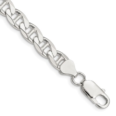 アクセサリー Silver Anchor Chain Bracelet Sterling Silver 7.4mm Flat Cuban Anchor Chain Bracelet 17.76
