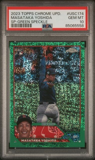 2023 Topps Chrome Update Masataka Yoshida SP Variation Green Speckle /99 PSA 10