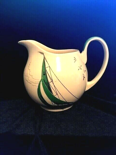 Rare PALISSY England GREEN REGATTA Porcelain Small Pitcher Racing Yacht 1950s - Picture 2 of 10