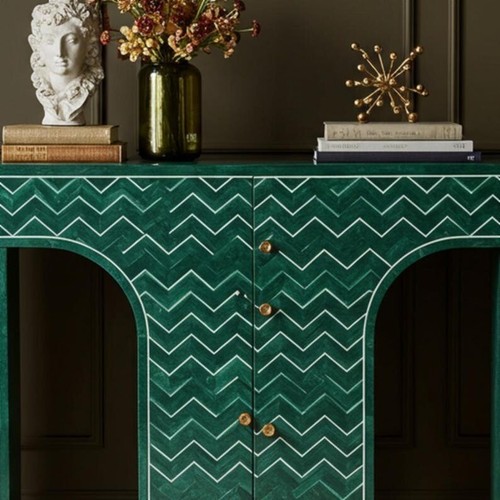 Bone Inlay Console Table Chevron | Luxury Console table | Living room Furniture - Picture 12 of 12