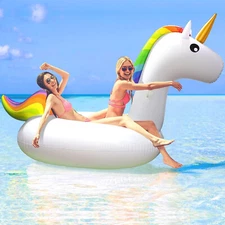 Giant Inflatable Unicorn Boat Pool Float Summer Pool Party Decor 105" Tube Toy