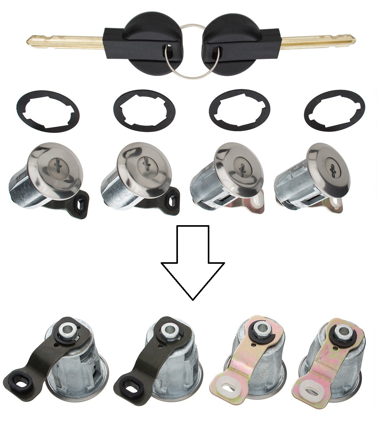 4 serrures de porte Citroën Xsara 1997 avec cylindre métallique et clés