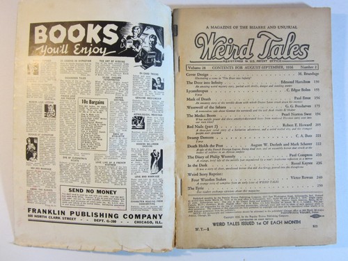 WEIRD TALES Aug Sept. 1936 VG+ Brundage Cover! Howard Conan, Red Nails Pt. 2! - Picture 3 of 5