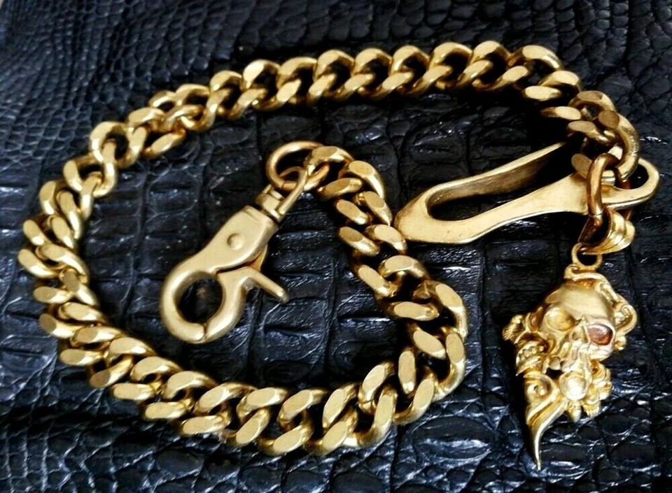 Llavero de latón real para hombre billetera de motociclista calavera de roca motocicleta tractor recuerdo Foto 3 de 4