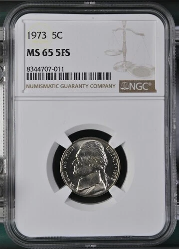 1973 Jefferson nickel graded by NGC MS65 5FS