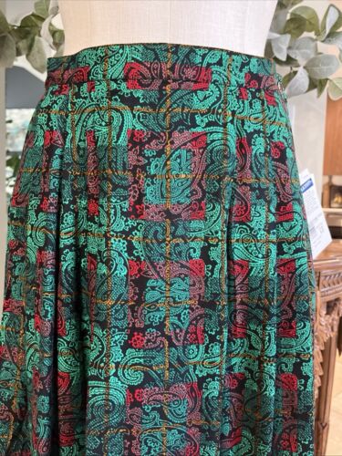 pendleton Women 12 Green paisley pleated vintage midi skirt RR - Picture 2 of 8