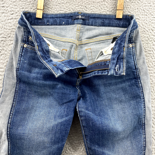 7 For All Mankind Women Jeans 27 Two-Tone Stripe Tapered 70's Crop Preppy Retro - Foto 7 di 14